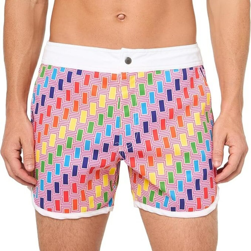 Men's Multicolor Geo-Print Swim Trunks